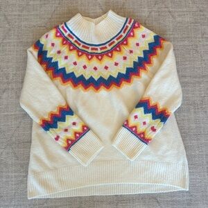 Vince Camuto Cream Sweater with Vibrant Zigzag Design